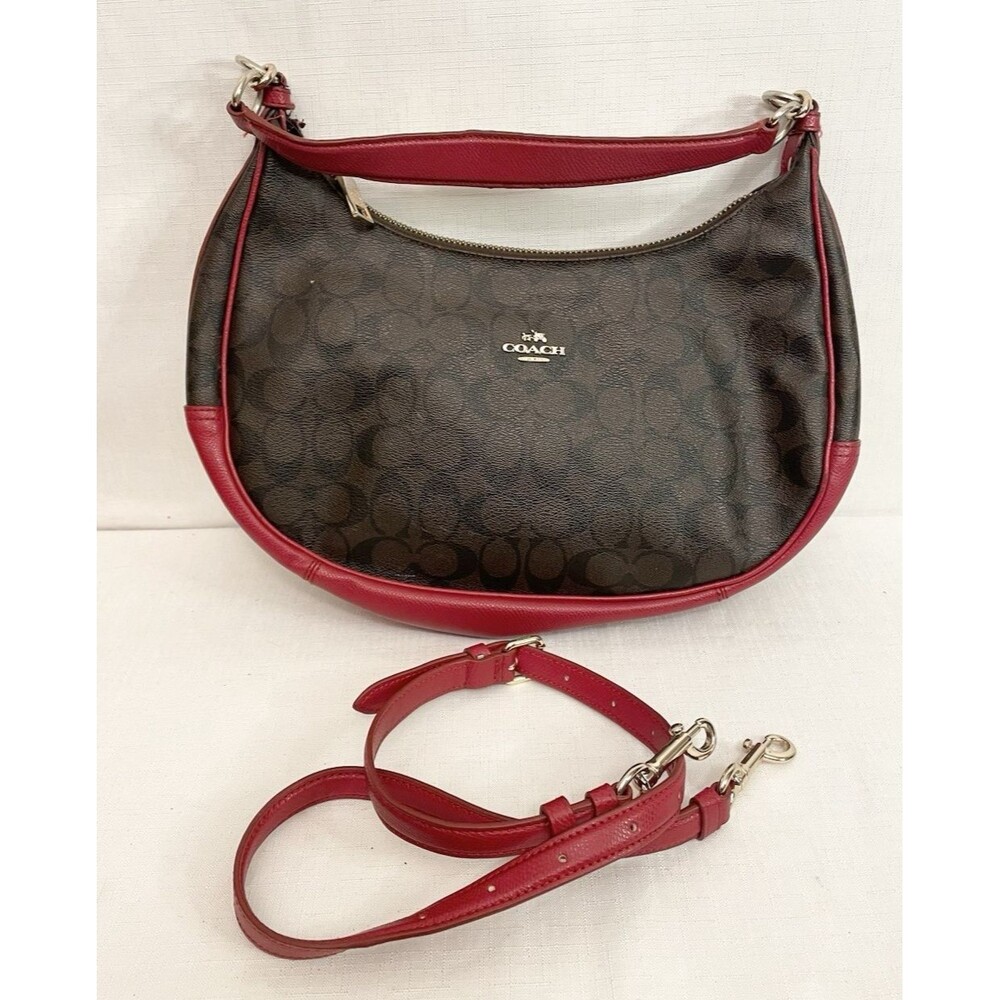 Coach 38267 Harley Signature Coated Leather Hobo Bag Handbag Purse Brown Red